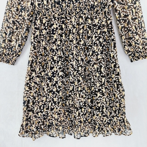 NEW SPANNER Black Yellow Lily of The Valley Print Long Sleeve Midi Dress P722 - Picture 4 of 9